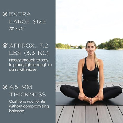 FFLLOOWW Premium Non Slip PU Yoga Mat 72.8” x 26.8” 4.5mm – Eco Friendly Natural Rubber Exercise Mat for Hot Yoga, Pilates & Home Workout with Carry Strap - color: Taupe