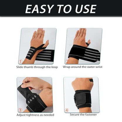Wrist Wraps 18" Thumb Loop Straps for Powerlifting & Bench Press - color: Gray