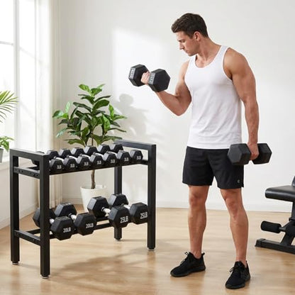 Dumbbell Rack 2 Tier 19.7 IN Adjustable Weight Rack For Home Gym, 300LB Total Capacity, 150LB Per Shelf Heavy Duty Dumbbell And Kettlebell Storage Stand, Stable Space Saving Rack (Rack Only)