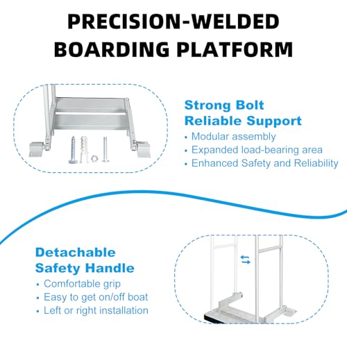 RYFT Fixed Boat Boarding Platform & Dock Extension Step, Heavy-Duty Marine-Grade Aluminum, Non-Slip Deck, Handrail Compatible for Boat Lifts, Docks & Pontoons