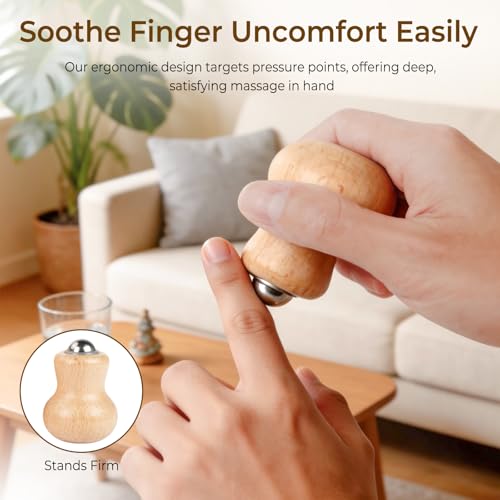 2 Pack Wooden Handheld Lymphatic Massager with Multi Ball and Finger Ball Rollers, Featuring Smooth 304 Stainless Steel Balls for Body Contouring, Cellulite, Circulation and Muscle Relief