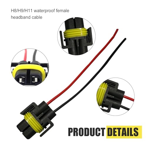 4PCS H8/ H9/ H11 880 881 Bulb Sockets, Nylon Female Adapter Wiring Harness Sockets Wire Connector, Waterproof 2-Hole Fog Light Wiring Harness Kit with Wire, for Headlights or Fog Lights - size: 4pcs
