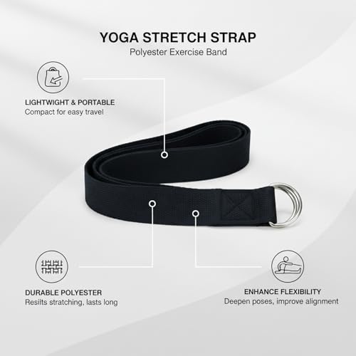Yoga Stretch Strap, Polyester Exercise Strap for Flexibility Training and Assisted Stretches (1 PC) - color: Black