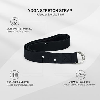 Yoga Stretch Strap, Polyester Exercise Strap for Flexibility Training and Assisted Stretches (1 PC) - color: Black