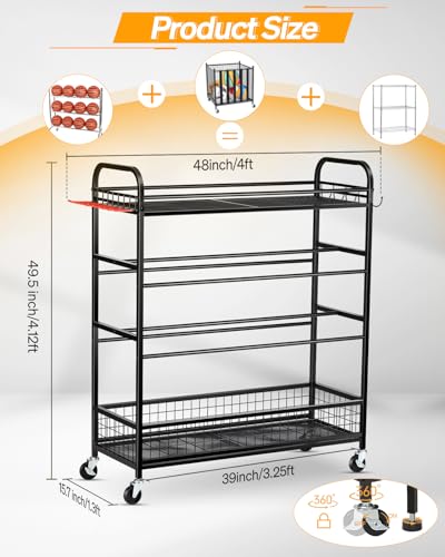 EXTCCT Garage Sports Equipment Organizer - Rolling Ball Storage with Wheels - color: Black