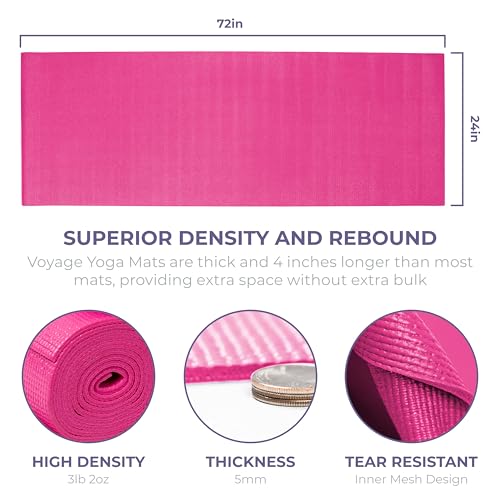 Voyage Yoga Mat, 10 Pack, 72" x 24" Professional Studio and Gym Bulk Yoga Mats, 5mm Thick, Durable, Anti-Tear, Non Slip Fitness and Exercise Mats - color: Fuchsia
