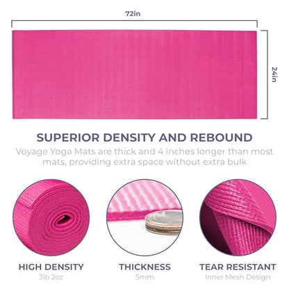Voyage Yoga Mat, 10 Pack, 72" x 24" Professional Studio and Gym Bulk Yoga Mats, 5mm Thick, Durable, Anti-Tear, Non Slip Fitness and Exercise Mats - color: Fuchsia