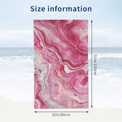 Marble Beach Towel, 32x52in Microfiber Quick Dry Pink White Swirl Fluid Art Bath Towels, Soft Lightweight Oversized Sand Free, for Travel Pool Swimming Gym Decor, Gifts