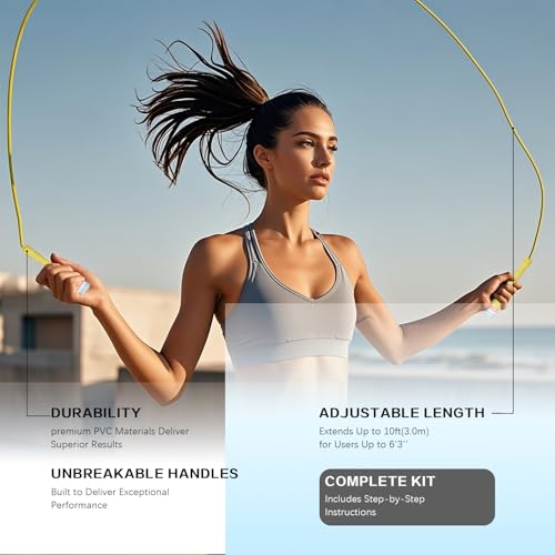 10,000-Drop Unbreakable Jump Rope, 5mm PVC Adjustable Speed Rope with Ergonomic PP Handles for Boxing, HIIT & Home Gym - color: White