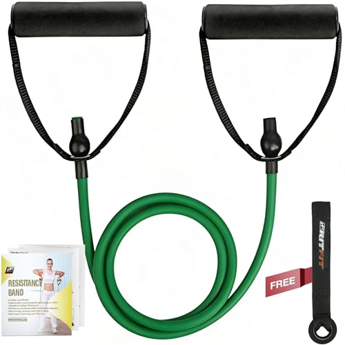 RitFit Single Resistance Exercise Band with Comfortable Handles - Ideal for Physical Therapy, Strength Training, Muscle Toning - Foam Padding Door Anchor and Starter Guide Included - size: 5-10lbs