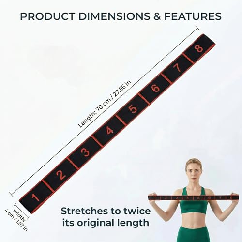Stretch Bands for Exercise: 8-Section Elastic Exercise Band with Loops, Flexibility Stretching Strap Resistance Bands for Working Out, Leg Glutes Yoga Physical Therapy Fitness Equipment (Black)