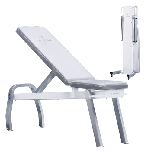 BYZOOM FITNESS Pure Series Foldable Weight Bench for Home Gym – Adjustable Workout Bench with 5 Incline Angles (0°-83°), 550lbs High Capacity, Rapid-Fold Compact Design for Space Saving, White or Black - color: White