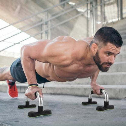 QWORK Steel Push Up Handles for Floor, Portable Push Up Stands with Non-Slip Grip, Angled Incline