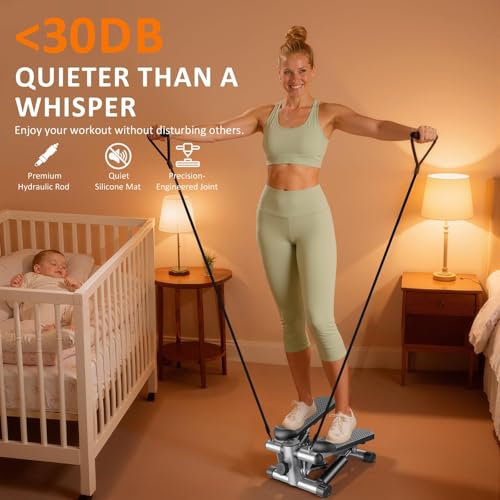 Stair Stepper with Resistance Bands for Home Exercise, Mini Stepper Machine for Indoor Fitness, Portable Home Gym Stepper for Full Body Workout, 300LBS Capacity - style: Grey
