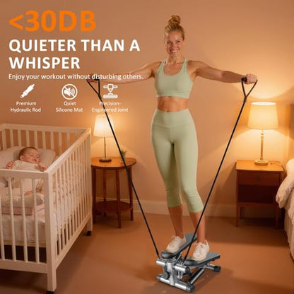 Stair Stepper with Resistance Bands for Home Exercise, Mini Stepper Machine for Indoor Fitness, Portable Home Gym Stepper for Full Body Workout, 300LBS Capacity - style: Grey