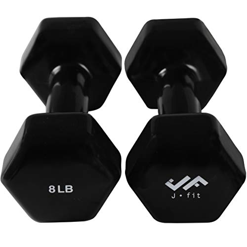 JFIT Dumbbell Pairs or Sets – Neoprene & Vinyl Coated Hand Weights for Home Gym, Strength Training, Aerobics, Cardio Exercise and Fitness - size: 8 lbs (Pair)
