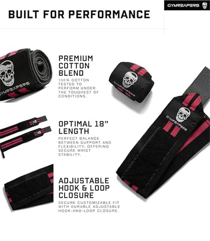 Gymreapers Weightlifting Wrist Wraps (IPF Approved) Professional Quality Wrist Support with Heavy Duty Thumb Loop - Best Wrap for Powerlifting Competition, Strength Training, Bodybuilding - color: Red