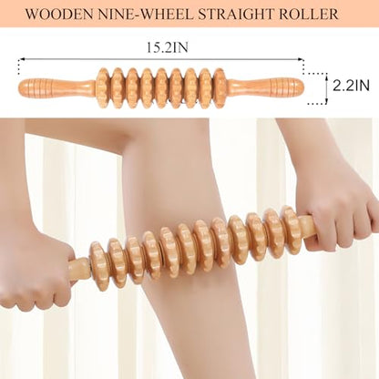 Cellulite Massage Tool Wood Therapy Massage Tools Fascia Blaster Cellulite Roller Lymphatic Drainage Massager Deep Tissue Massage Stick for Legs Thighs Muscle Relief Recovery(White 9-Wheel) - color: Nude 9-wheel