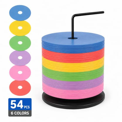 Japard Flat Cones 54 Pack 6-Inch Soccer Disc 6 Colors Holder Bag