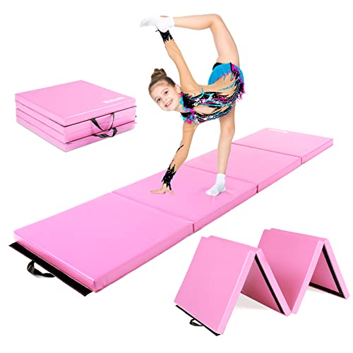 Matladin 8' Folding Gymnastics Gym Exercise Aerobics Mat, 8ft x 2ft x 2in PU Leather Tumbling Mats with Hook & Loop Fastener for Stretching Yoga Cheerleading Martial Arts