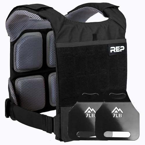 REP Fitness Strata Weight Vest, 2 Removable Plate Options for Unisex, Men & Women, Wearable, Weighted for Strength Training, Muscle Building, CrossFit, Running, Gym Exercise, Adjustable Sizing - color: Black, size: Vest with Plates (16.3 lb Total | (2) 7