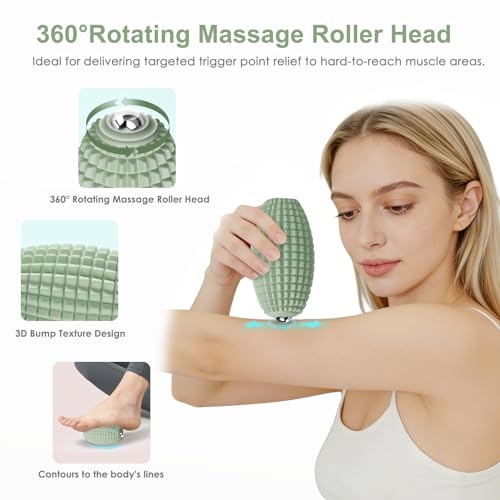 Silicone Vibrating Massage Ball with Rolling Head, 3-Speed Myofascial Massage Roller for Plantar Fasciitis Relief, Hip & Psoas Release, Trigger Point Therapy for Neck, Back, Foot (Green) - color: Green
