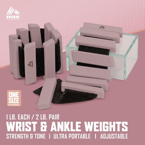 RBX Adjustable Ankle & Wrist Weights, Customizable for Pilates, Yoga, Walking, Barre, Home Workouts & Strength Training - color: Rose Gold