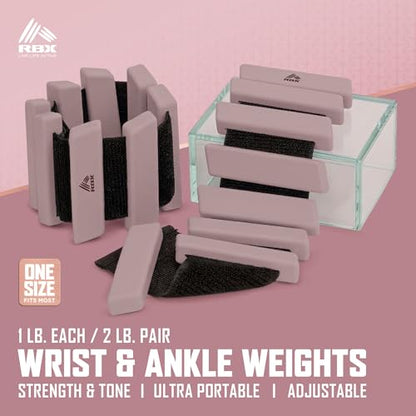 RBX Adjustable Ankle & Wrist Weights, Customizable for Pilates, Yoga, Walking, Barre, Home Workouts & Strength Training - color: Rose Gold