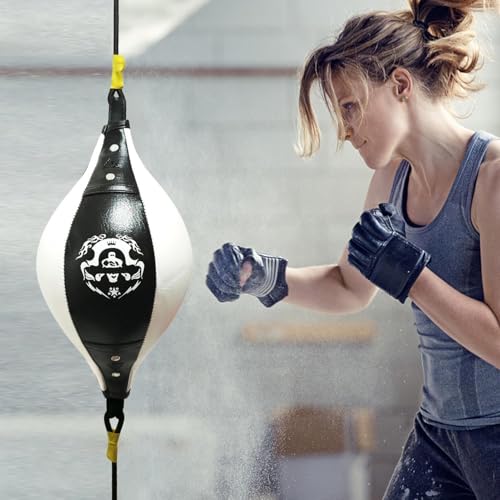 Speed Bag - Reflex Training Boxing Ball, Heavy Duty Endurance Practice Punching Bag | Stress Relief Equipment, Fitness Training Punch Ball for Teens Adults Home Gym Combat Workout - color: Black and white
