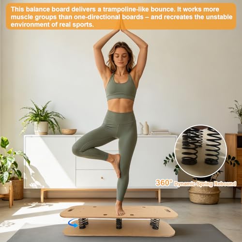 Wooden Balance Board – 400 lbs Capacity 360° Dynamic Spring Rebound Wobble Board Exercise Equipment Balance Trainer for Adults Kids Core Strengthening Standing Desk Physical Therapy Surf Training Home Workout - size: rectangle