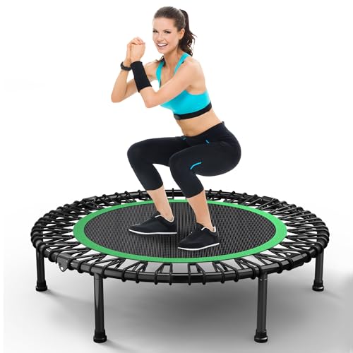 HYD-Parts 40"/48“ Rebounder Trampoline for Adults with Bungee Cords, Portable Fitness Exercise Mini Trampoline, Small Rebounder Indoor/Outdoor, Quiet Workout Equipment, 450lbs/550lbs - color: Green-40in