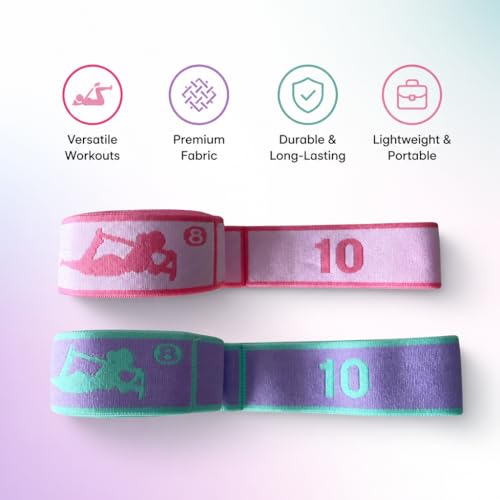 2-Pack 10-Level Fitness Resistance Band 46.4" x 1.57", Digital Markings & Body Chart - Stretching Bands for Yoga, Pilates, Dance Warm-Ups & Home Workouts