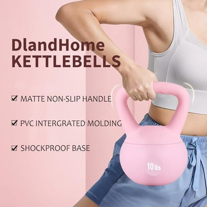 DlandHome Kettlebell Weights Strength Training Kettlebell-Great for Full Body Workout and Strength Training,Easy Grip Handle,PVC Filled with Iron Sand - color: Pink-10lbs