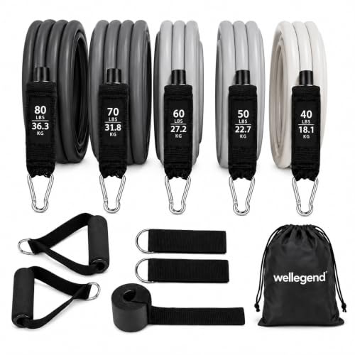 Resistance Bands Set with Handles, Door Anchor and Ankle Straps, 300 LBS Stackable 5-Tube Exercise Bands for Home Workouts and Strength Training