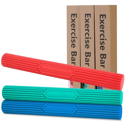 Inspack Flex Tennis Elbow Therapy Bar, Flexbar Treatment, Grip Strength Trainer, Therabars Flex Bars Physical Tendonitis, Wrist, Pain Relief, Forearm Strengthener Hand Exercise, Resistance Twist 25lb 15lb 10lb - color: 3 Piece Set - Red Green Blue