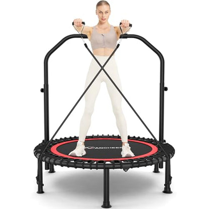 ANCHEER 40"/48" Foldable Mini Trampoline with Adjustable Handle for Adults - color: Red, size: 48 inch