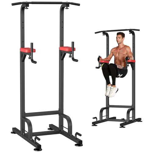 RELIFE REBUILD YOUR LIFE Power Tower Pull Up Bar Station Workout Dip Station for Home Gym Strength Training Fitness Equipment - color: RED