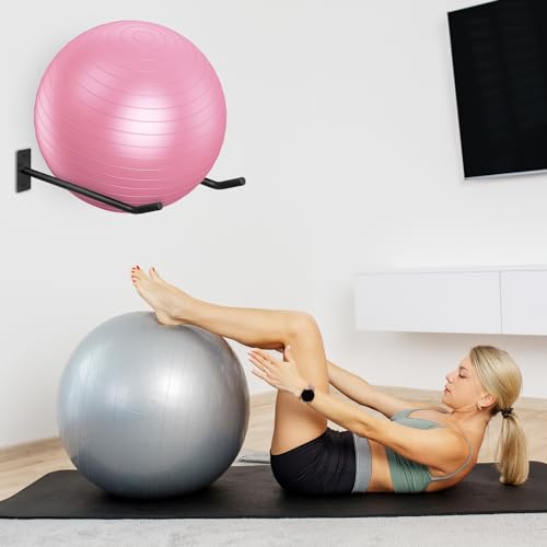 Metal Exercise Ball Holder Wall Mount(Set of 2),Black Yoga Ball Stand Holder,Stability Ball Holder for Yoga Balls in Home Gym or Studio