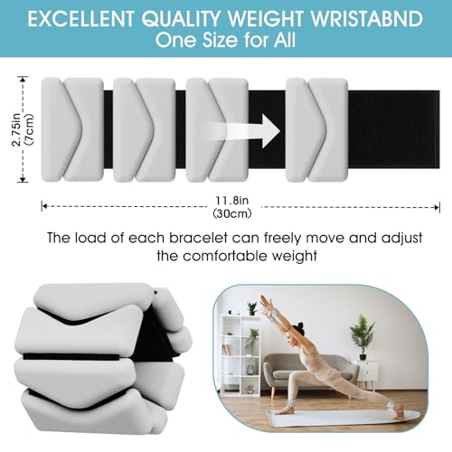 Wrist Weights, Wrist and Ankle Weights for Women, Adjustable 2LB Wearable Silicone Weighted Bangles(1LBs Each), Fits for Yoga, Pilates, Home Gym, Dance, Swimming, Jogging, Cardio, Strength Training, Set of 2