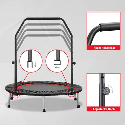 HYD-Parts 40" 48" Mini Trampoline for Adults and Kids Exercise Rebounder with Adjustable Bar Fitness Trampoline Indoor Max Load 330 440lbs - color: Red-40in