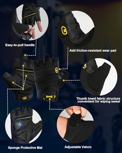 Workout Gloves for Men & Women - Fingerless Padded Weight Lifting Gloves with Non-Slip Grip & Short Wrist Design, Gym Glove for Training, Exercise, Cycling, and Fitness