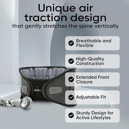 DDS, Inc. G2 Lumbar Decompression Belt, Pneumatic Air Decompression Back Brace for Men and Women, Lower Back Stability for Work, Home, Driving, Lifting, and Daily Wear for All Activity –Small