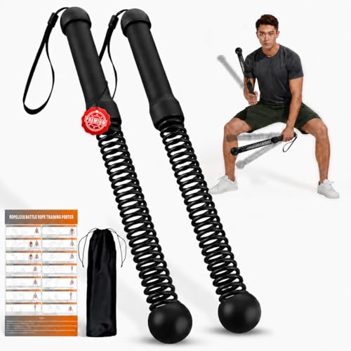 Weighted Ropeless Battle Ropes Home Gym Cordless Heavy Duty Exercise Equipment with Strap Portable Low Impact Cardio Workout Strength HIIT Training Fitness Tool for Arms Core Full Body Father's Day