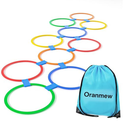 Hopscotch Rings, 1-Set – 10 Round Hoops (11-inch) + 15 Connectors, Agility Rings for Kids, Builds Gross Motor Skills, Preschool & Kindergarten PE, Indoor/Outdoor Playground Obstacle Course