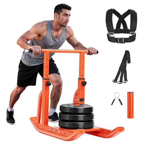 VEVOR Football Sleds and Chutes, Weight Sled, Football Training Pull Push Running Sled, Fitness Workout Sled Push Gym Equipment, Adjustable Height Handle, Compatible 1/2 in Weight Plates