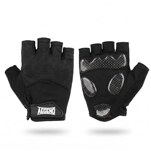 Aegend Half-Finger Cycling Gloves, Anti-Slip Shock-Absorbing Padded Palm, Breathable Mesh for Biking, Fitness and Outdoor Activities (Black) - size: Medium