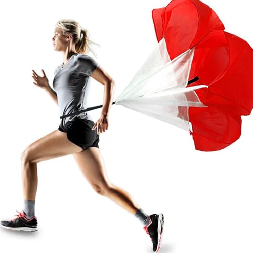 Qtopun 56 Inches Running Speed Training Parachute, Speed Chute Resistance Powerchute Umbrella with Adjustable Strap for Running, Football, Soccer Speed Training - color: Red
