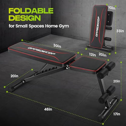 OPPSDECOR Weight Bench for Home Gym, 660LBS Capacity Full Body Workout Bench, 30in Extended Backrest for Bench Press, 8 Adjustable Incline Flat Decline Strength Training, Fast Fold to Save Space