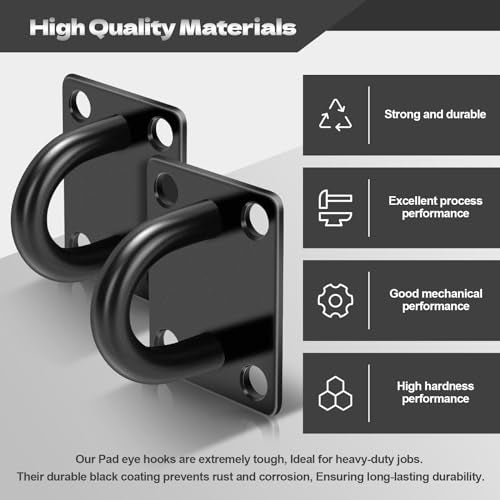 Stainless Steel Heavy Duty Ceiling Hooks 4-Pack, M10 Pad Eye Hook with Snap Hooks, Eye Hooks Heavy Duty Mounting Plate, Swing Hooks for Indoor/Outdoor Use with Screws & Expansion Tubes