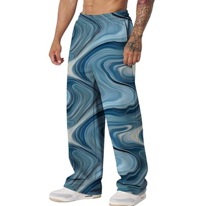 Graphic Print Pants for Men Elastic Waisted Wide Leg Baggy Sweatpants Joggers Loose Fit Streetwear Pants with Pockets